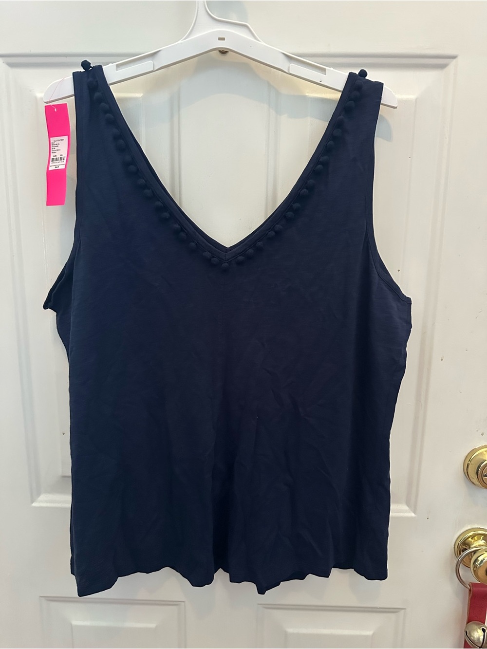 Lilly Pulitzer Navy V-Neck Pom Trim Tank